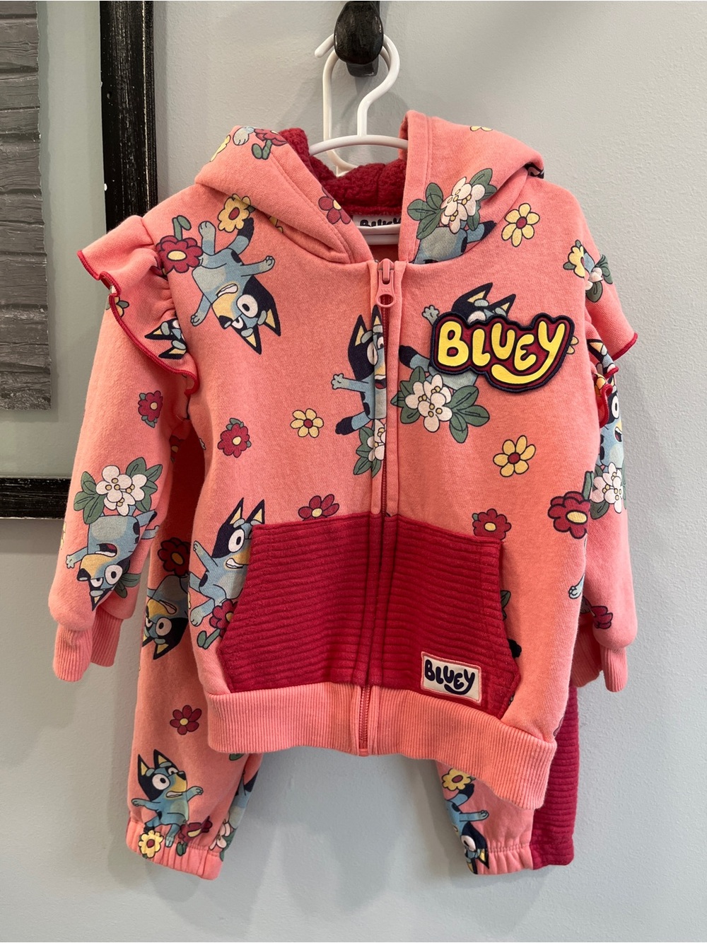 Bluey Salmon 3T Floral Zip Hoodie & Jogger Kids Matching Set
